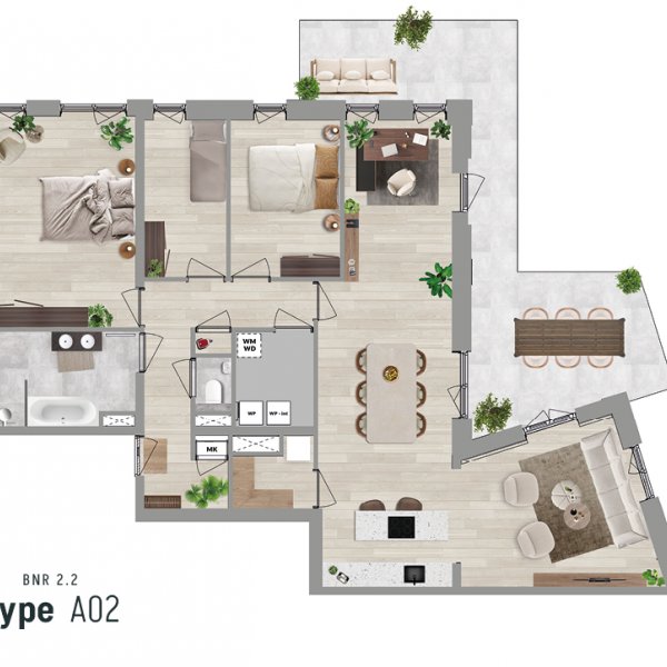Appartement type A02 (begane grond), bouwnummer 2.2