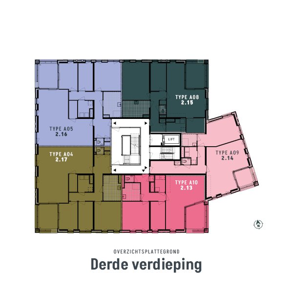 Appartement type A08 (verdieping 2-3), bouwnummer 2.15
