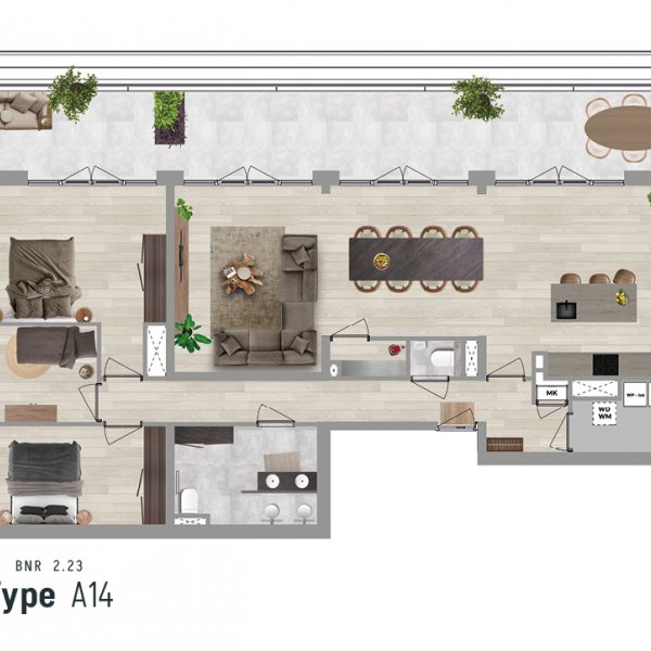 Appartement type A14-penthouse (verdieping 5), bouwnummer 2.23